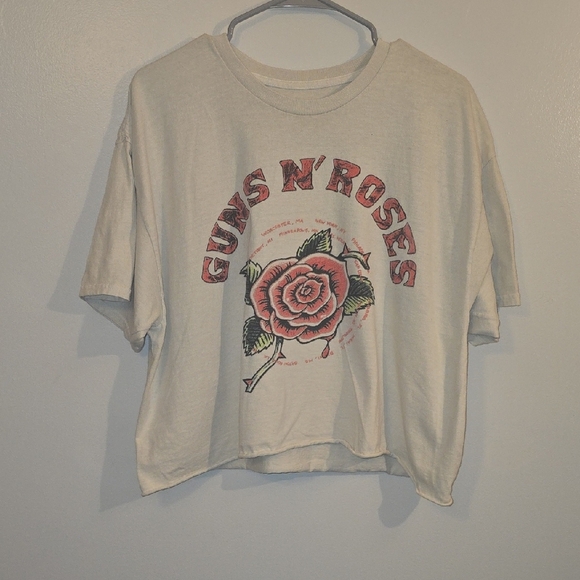 Guns N' Roses Rose Graphic Tee - Crop Top- Off-White - Picture 1 of 4